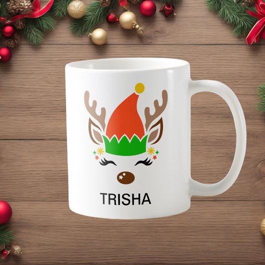 Mug Elf Hat Reindeer Christmas Custom Name Holiday