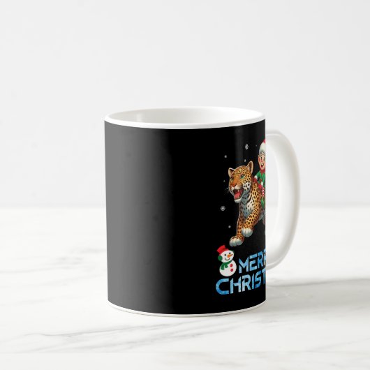 Mug Elf Riding Leopard Snowman Présenter Joyeux Noël (Devant droit)