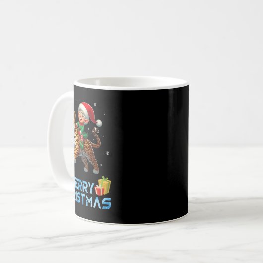 Mug Elf Riding Leopard Snowman Présenter Joyeux Noël (Devant gauche)