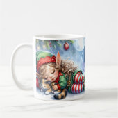 Mug Elfe de Noël couché avec Calico Kitten (Gauche)