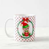 Mug elfe de Noël, couronne de pin, boules rouges & coe (Gauche)