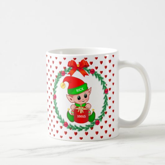 Mug elfe de Noël, couronne de pin, boules rouges & coe (Droite)