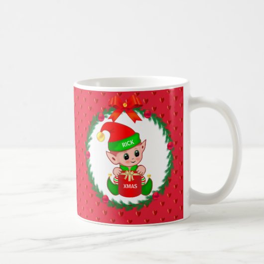 Mug elfe de Noël, couronne de pin, boules rouges & coe (Droite)