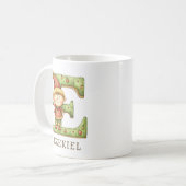 Mug Elfe de Noël personnalisé avec initiale E monogram (Devant gauche)