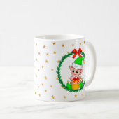 Mug Elfe de Noël vert mignonne, Wreath de pin & Étoile (Devant droit)