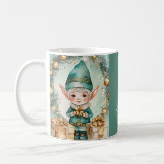 Mug Elfe mignon avec cadeaux de Noël (Gauche)