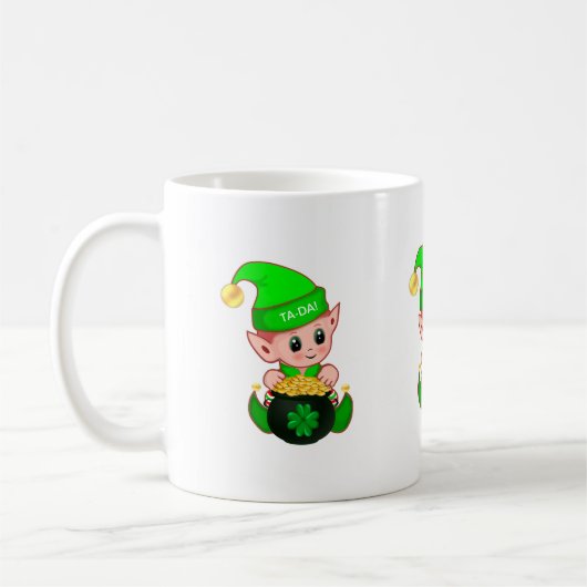 Mug Elfe mignon avec un pot d'or et trèfle chanceux (Gauche)