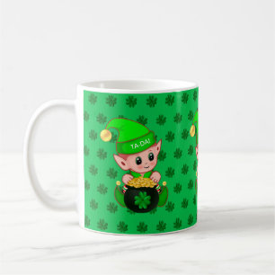 Mug Elfe mignon, pièces d'or et trèfles à quatre feuil