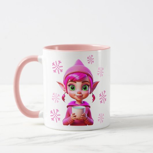 Mug Elfe rose mignonne avec café ou cacao Noël (Gauche)