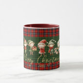 Mug Elfes joyeux Joyeux Plaids rouges verts de Noël (Centre)