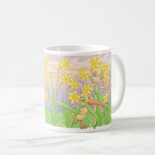 Mug Elfleda et kiwi dans les jonquilles (Devant droit)