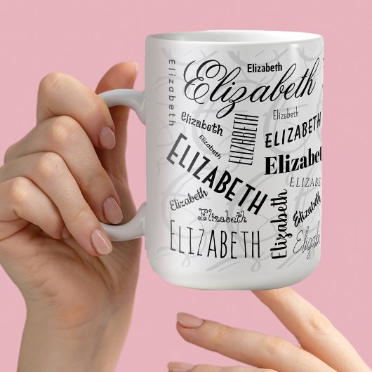 Mug Elizabeth Typographie Nom noir blanc