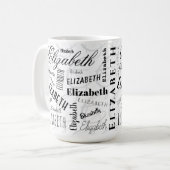 Mug Elizabeth Typographie Nom noir blanc (Devant gauche)