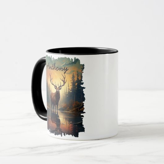 Mug Elk à Sunrise Forest Reflection (Devant gauche)