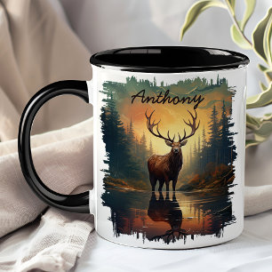 Mug Elk à Sunrise Forest Reflection