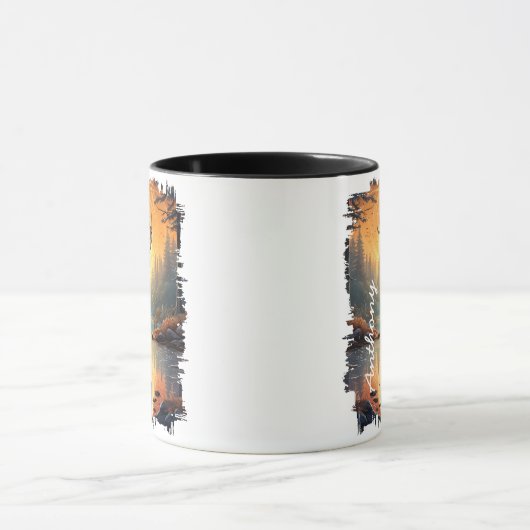 Mug Elk dans le lac de la forêt d'automne Réflexion (Centre)