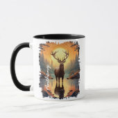 Mug Elk dans le lac de la forêt d'automne Réflexion (Gauche)