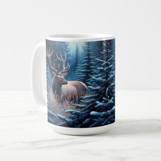 Mug Elk taureau dans la prairie avec pins (Devant gauche)