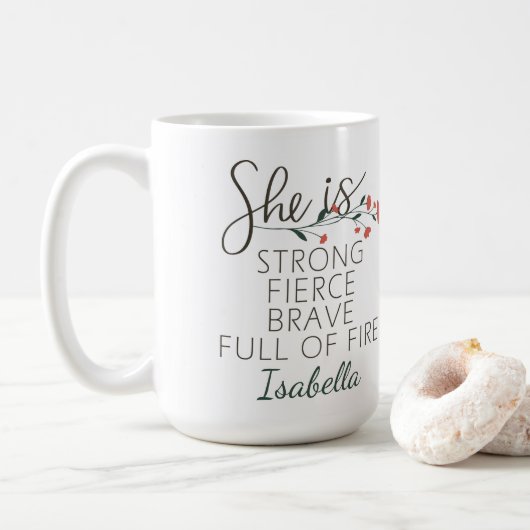 Mug Elle Est Forte Fierce Brave Nom Personnalisé (Avec donut)