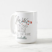 Mug Elle Est Forte Fierce Brave Nom Personnalisé (Devant gauche)