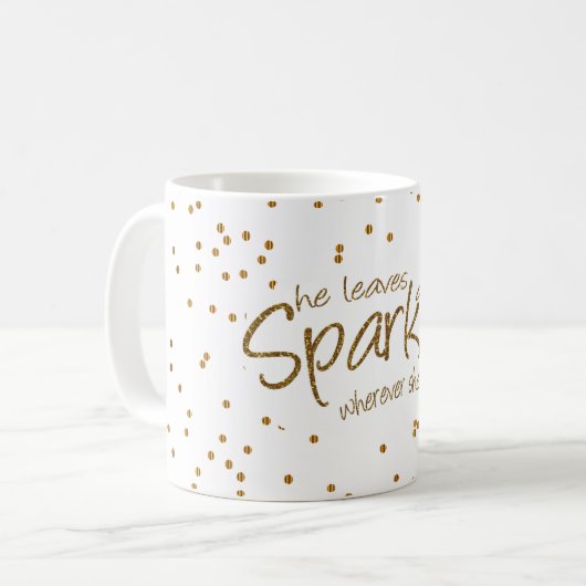 Mug Elle Feuille une petite étincelle en or et blanc (Devant gauche)