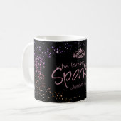 Mug Elle Feuille une petite étincelle en rose et noir (Devant gauche)