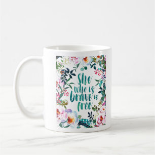 Mug Elle qui est courageuse est libre Aquarelle Floral