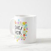 Mug ELLE/SES Pronononounes Arc-en-ciel Floral Wreath c (Devant gauche)