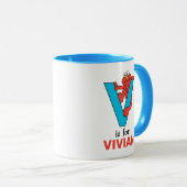 Mug Elmo Alphabet | V bleu (Devant droit)