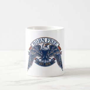 Mug Emblème d'aigle avec bannière né libre, aigle maje