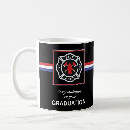 Mug Emblème de diplôme de l'académie des pompiers sur  (Gauche)
