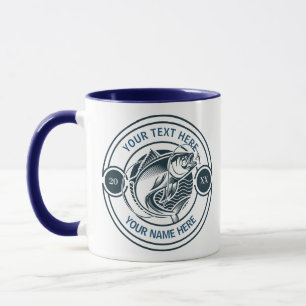 Mug Emblème de pêche avec nom personnalisé pour la fêt
