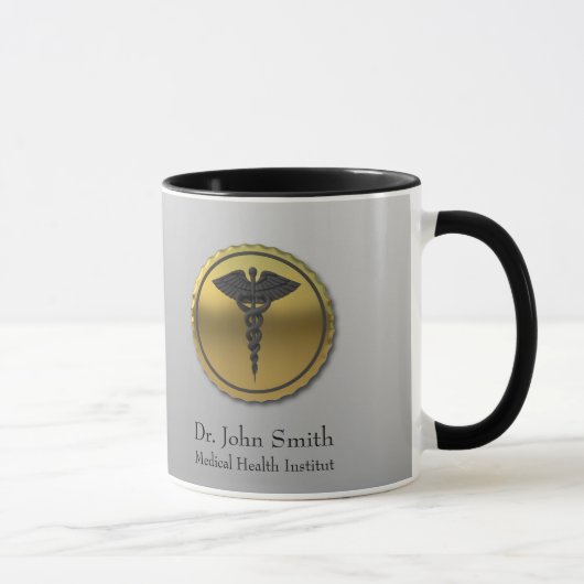 Mug Emblème médical Caducée Or 3D Professionnel (Droite)