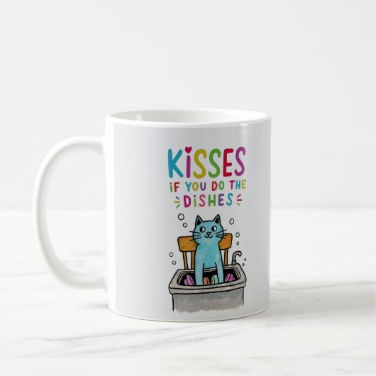 Mug Embrasse si tu fais la vaisselle mignonne chat lav (Gauche)