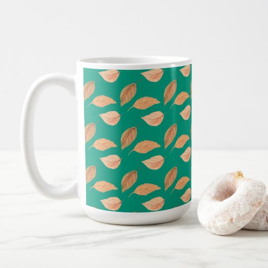 Mug Emerald Green Brown Feuilles en chute libre (Avec donut)