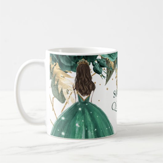 Mug Emerald Green Floral Princess Quinceanera (Gauche)