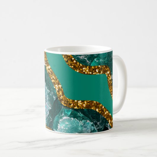 Mug Emerald Green & Gold Agate Parties scintillant (Devant droit)