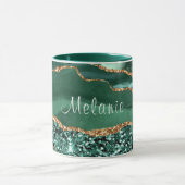 Mug Emerald Green Parties scintillant en or marbre Nom (Centre)