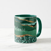Mug Emerald Green Parties scintillant en or marbre Nom (Devant droit)