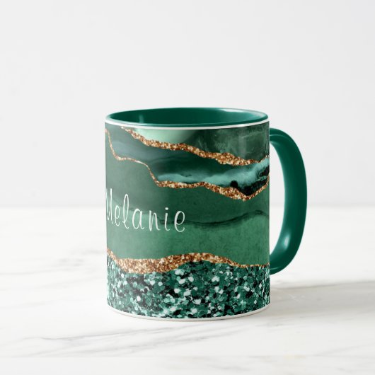 Mug Emerald Green Parties scintillant en or marbre Nom (Devant droit)