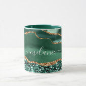 Mug Emerald Green Parties scintillant en or marbre Nom (Centre)
