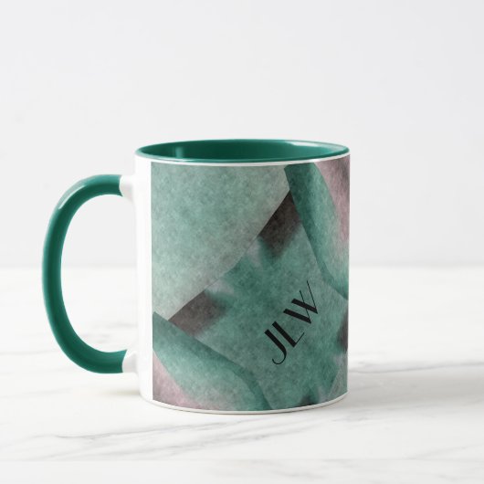 Mug Emerald Green Rose Art Déco Abstrait avec Initiale (Gauche)