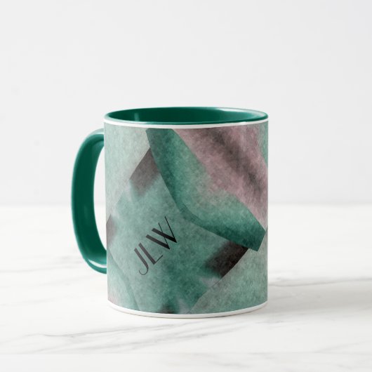 Mug Emerald Green Rose Art Déco Abstrait avec Initiale (Devant gauche)