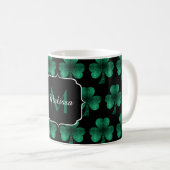 Mug Emerald Green Sparkle Shamrock noir Monogramme (Devant droit)