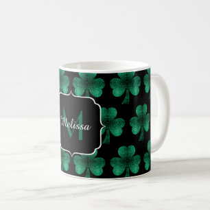 Mug Emerald Green Sparkle Shamrock noir Monogramme