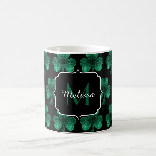 Mug Emerald Green Sparkle Shamrock noir Monogramme (Centre)