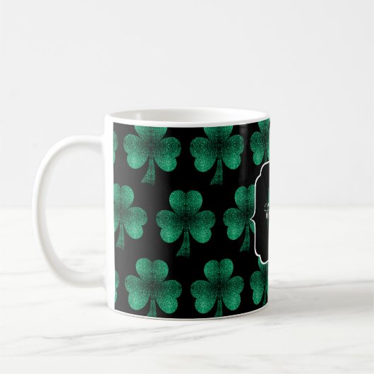 Mug Emerald Green Sparkle Shamrock noir Monogramme (Gauche)