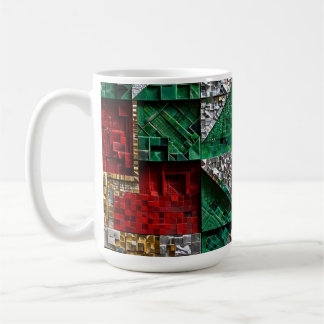 Mug Émeraude Or Ivoire Rouge Bleu Géant Mosaïque Carré
