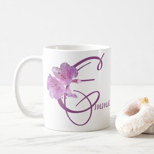 Mug Emma nom personnalisé boho rose floral (Avec donut)