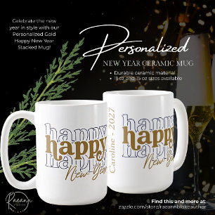 Mug empilable Bonne Année en or personnalisé